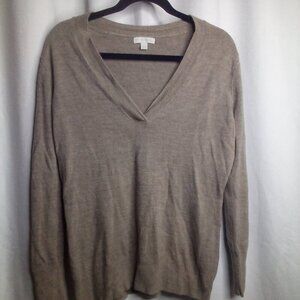 New York & Company Sweater L Women Long Sleeve V-Neck Tan